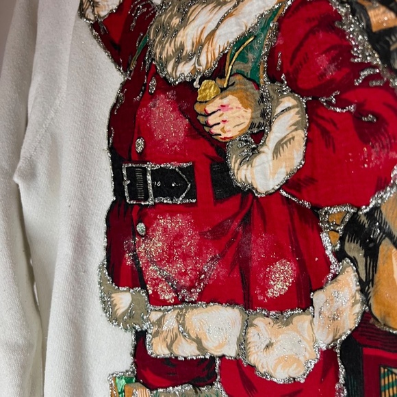 Vintage Old Fashioned Santa Claus Glitter Puffy Paint Sweatshirt - Picture 4 of 9